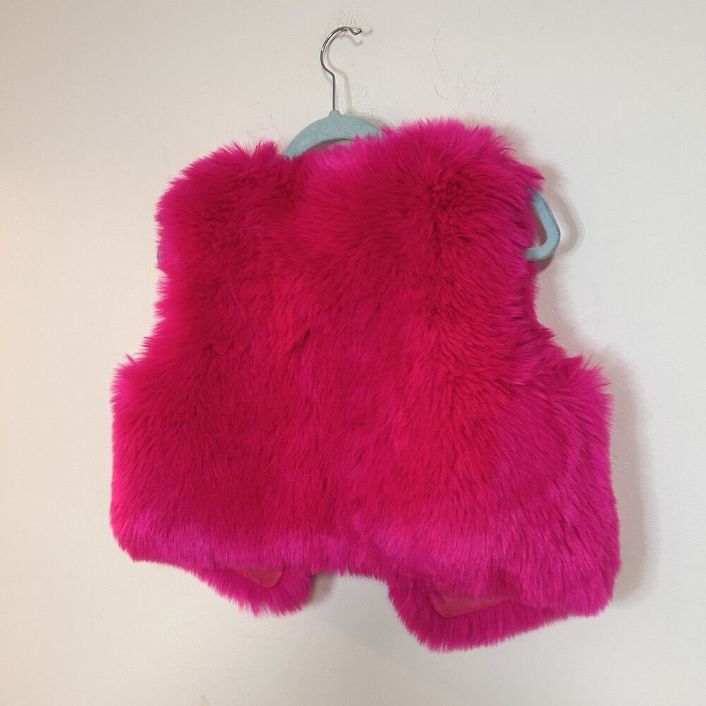 Hot Pink Faux Fur Vest Women S/M CODIGO Cropped Open Front Statement - Picture 6 of 8